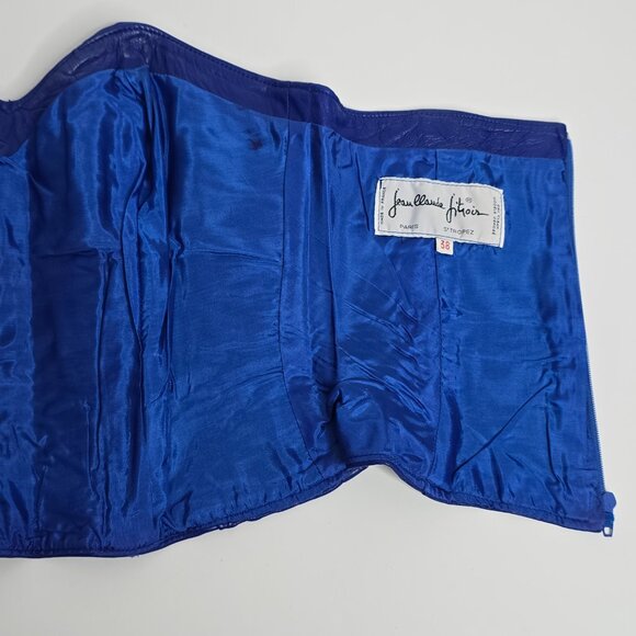 Jean Claude Jitrois Corset Size 38 Top Blue Leather Strapless Made in France - Picture 5 of 10